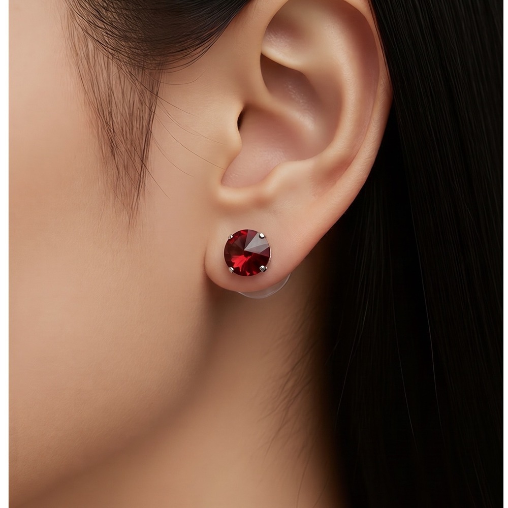 Origami Owl Red Crystal Clara Stud Earrings with Pink Clam Shell Case- NIB